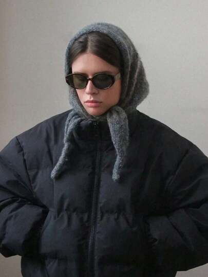 1件装针织围巾 女士羊毛冬季保暖围巾 亮色纯色设计 加厚披肩 柔软三角羊绒领 2025新款