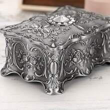 Hipiwe Vintage Jewelry Box, Small Enameled Trinket Box Organizer Rectangular Treasure Chest Box Jewelry Decorative Box Keepsake Gift Box Case For Women,3.7x 2.7x 2 Inch,Small,MetallicGrey - MetallicGrey - View 4
