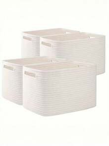 4 Stück natürliche beige gewebte Aufbewahrungskörbe mit Griffen, rechteckige Würfel-Organizer für Regale, 33 cm L x 23 cm B x 20 cm H, strapazierfähiges Geflecht-Design, vielseitige Lösung für die Heimorganisation, Korb-Aufbewahrung, Wäschekörbe, Großraum-Aufbewahrungskorb-Set, zum Aufbewahren von schmutziger Kleidung, Socken, Jeans, Badetüchern, Badezimmer-Utensilien, Weihnachtsgeschenken, Bademänteln, geeignet für Heimspeicherung, Badezimmer-Aufbewahrung
