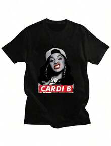 CardiS B T-Shirt Graphic Printing Aesthetic Cotton Tee-Shirt For Spring Summer Harajuku Gothic Tshirts Ropa Mujer Retro - Black - View 1