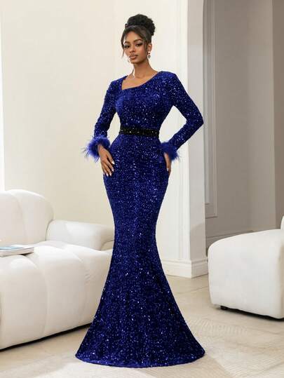 Faeriesty Elegant Short Ruffle Sleeve Long Party Dress, Pleated Skirt, Fitted Silhouette - Ideal For Formal Events, Galas, New Year's, And Valentine's Day In Spring, Summer, And Autumn Seasons. Wedding