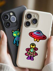 56 Buah Stiker Neon Alien, Stiker Vinyl Estetik untuk Scrapbooking, Buku Harian, Laptop, Bemper Mobil, Skateboard, Botol Minum, Komputer, Ponsel, Kartun, Helm, Stiker dan Decal Mobil - MultiWarna - View 7