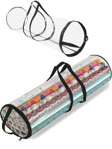 1pc Transparent Gift Packaging Storage Bag, Holiday Paper Tube Storage Bag, PVC Packaging Paper Storage Bag With Zipper And Handle, Portable Tubular Container, Transparent Christmas & New Year Gift Packaging Storage Container, Large Capacity With Pocket, Foldable Packaging Paper Storage Rack - Black - View 6