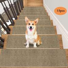 15pcs Wood Stair Treads, Suitable For Indoor Stairs, Non-Slip Carpet, Stair Treads, Spiral Staircase Set, Fit For Indoor Wooden Stairs, 22*70cm (15pcs) Wood Stair Carpet Treads - Multicolor - View 15