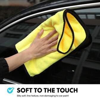  Carsun 1pc Car Cleaning Towel, Large And Thick Coral Fleece Water-Absorbent Cloth, Wipes Off Dust Without Scratches, Suitable For Cars, Household Cleaning, And Kitchen Car Essentials,Car Accessories