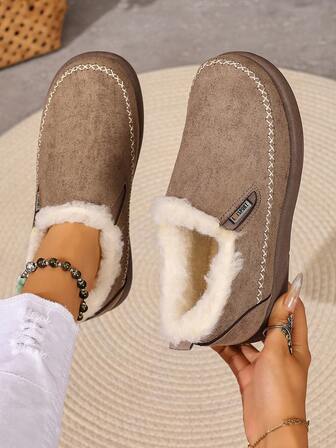 Women's Winter Snow Boots, Fashionable Casual Lightweight Slip-On Ankle Boots, Low-Top Solid Color, Cold-Resistant Anti-Slip Durable Winter Boots For Daily Wear And Outdoor