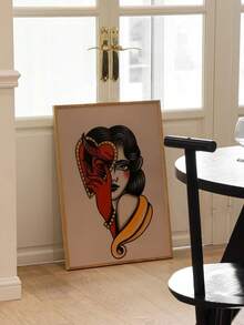 1 Piece Unframed Canvas Poster - Vintage Modern Decorative Art Style Traditional Tattoo Art, Adorned With Heart Motif, Red And Gold Accents - Durable Canvas Wall Decor, Suitable For Bedroom, Living Room, Office/Outdoor - Unique Decorative Gift, Canvas Wall Art - Multicolor - View 5