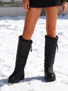 Women's Faux Fur Winter Snow Boots Waterproof Platform Wedges Heel Winter Shoes Pull On Warm Comfortable Knee High Boots - màu đen - Xem 3