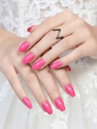 5 set med 120 st. korta, balettliknande, enfärgade, glansiga lösnaglar med tillbehör, återanvändbara