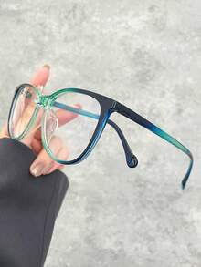 1 pieza Gafas de mujer con montura redonda de estilo retro de alta calidad, de diseño simple y personalizado, sin receta, adecuadas para usar con teléfonos, computadoras y como decoración de atuendo diario - azul verdoso - Ver 4