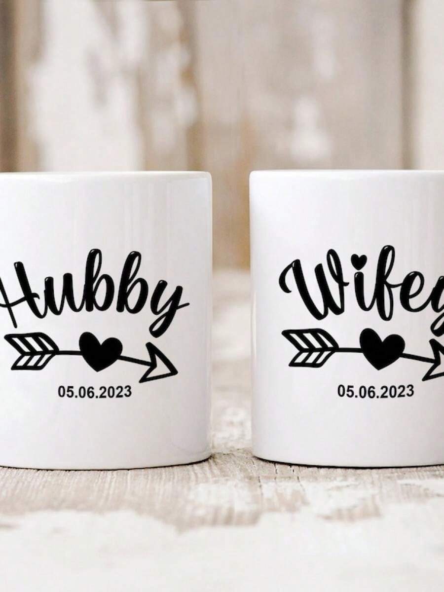 Personalised Wifey Hubby Mug With Wedding Date / Bride Groom Mr Mrs Engagement / Bachelorette Party Engagement / Husband Wife Christmas Gifts - 黑色 - 查看 1