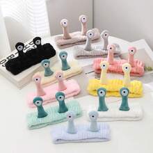 3pcs SPA Headband And Wristband Set, Funny Snail Eye Makeup Headband, Soft Plush Facial Cleansing Headband - Pink - View 2