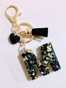 26款可选红色环氧树脂字母钥匙扣，可爱爱心流苏钥匙扣，时尚包包配饰钱包吊坠挂件，派对小礼物，送给朋友的合适礼物 - 黑色 - 查看 24