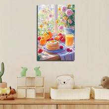 1pc Wooden Indoor,Contemporary Canvas Wall Art, Delicious Breakfast Theme, Vintage Home Decor, Nostalgic Art Mural,Kitchen & Dining Room Decoration Ready To Hang - White - View 3