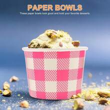 Vasos Desechables para Postre de Papel 16oz Tazones para Helado y Pudín 10 Piezas Diseño de Cuadros Rosas Ideales para Fiestas Picnic y Cumpleaños - 1 - Ver 4