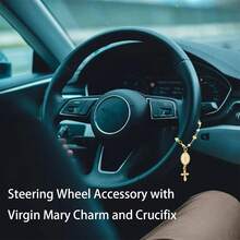 Steering Wheel Rosary Charm Accessory, Cross For Car, Car Rosary For Automotive Protection Charm Decor, Car Rosary For Rearview Mirror, Religious Catholic Gift - B - 查看 3
