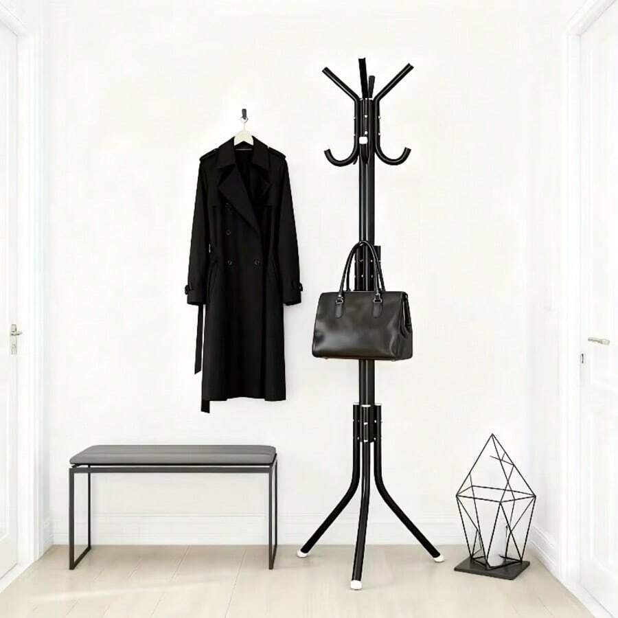 Standing Coat And Hat Rack With 12 Hooks - Multiple Colors Available