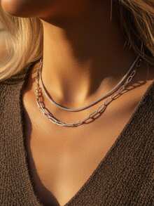 1pc Sparkling Double-Layered Chain Necklace, 925 Sterling Silver, Delicate And Elegant, Suitable For Daily Dating Wear, Birthday Gifts - Necklace - View 4