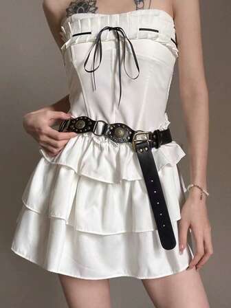 1条西部风情仿皮波西米亚PU腰带，四季皆宜，镂空Y2K铆钉复古美式牛仔风格，可搭配牛仔裤