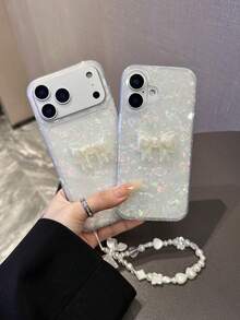 1pc Colorful 17 Pro Max, 13/14/15 Pro Max Hard Case With Bow Decor, Matching Beaded Bracelet, Compatible With IPhone 11/12/13/14/15/16, 12/13/14/15 Pro, 12/13/14, Suitable For Christmas - Clear - View 2