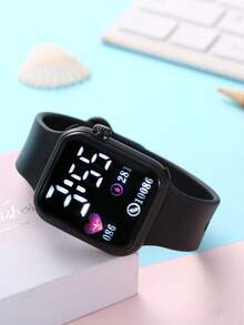 4pcs/Set LED Digital Display Couple Heart-Shaped Square Electronic Watch - Black and White - View 5