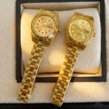 1pc 26mm Women's Watch, Stainless Steel Case & Band, Gold Color, High-End Elegant Quartz Watch, Luxury Business Waterproof Wristwatch, Fashion Calendar Diamond-Studded Ladies Watch, Suitable For Daily Decoration, Holiday & Birthday Gift - Gold - View 5