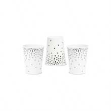Serves 50 Guests Silver Party Supplies, 150 Piece Disposable Paper Plates and Cups Wedding, Birthday Decorations Foil Polka Dotted Design - Plateado - Ver 9