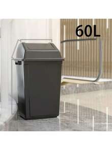 50L/60L Heavy Duty Plastic Trash Can, Modern Minimalist Design, Quiet Swing Lid + Leak-Proof Closure, Odor Control Ventilation Holes, Sturdy Space-Saving, Suitable For Home & Commercial Use - Dark Grey - View 4