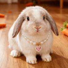 1件复古风格仿珍珠水晶兔子项链，带心形吊坠，珍珠兔子项链，猫咪珍珠项链，宠物装饰配饰，适合猫、兔子和其他小型宠物 - 彩色 - 查看 5