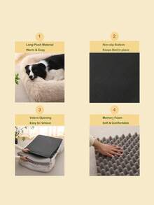 1个HUITAIYANG宠物床，方形宠物床，长方形宠物床，狗床，猫床，可拆卸宠物床，蓬松保暖宠物床，适合秋冬季节，适用于大型/中型犬猫