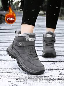 Women's Snow Boots, Short Shaft, Thermal Lining, Thick, Hook And Loop Design For Easy Wear, Anti-Slip, Suitable For Middle-Aged And Elderly, Warm Outdoor Winter Shoes, Fluffy Lining, Strong Wrapping, Breathable For Daily Wear, Winter Elderly Walking Shoes - Grey - View 6