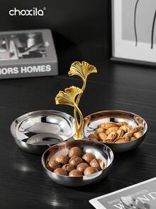 choxila 1 bộ bát ba đầu bằng thép không gỉ, khay tráng miệng có tay cầm hình lá bạch quả, đĩa đựng đồ ăn nhẹ, kẹo, hạt, đĩa tráng miệng trang trí, cốc đựng bánh sô cô la và trái cây, bát trang trí thích hợp cho gia đình, tiệc tùng, đám cưới, Ramadan, Eid Al-Adha. - Nhiều màu - Xem 3