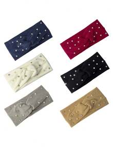 1 szt./6 szt. francuskiej opaski na głowę z kokardą na jesień/zimę, modna, uniwersalna perłowa chusta na głowę, wygodna, ciepła, dzianinowa opaska na głowę, świetny prezent dla przyjaciół, bestseller na jesień/zimę, opaska z kryształkami w kratkę, stylowy dodatek do włosów podkreślający twarz dla kobiet