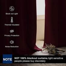 Christmas Blackout Curtains 45 Inch Long, Light BlocFKing Thermal Insulated Rod Pocket & Back Tab Burgundy Red Drapes Sewn With Tiebacks For Nursery Bedroom Living Room, 38-Inch Wide, 2 PC,38inchWx45inchL(Packof2),BurgundyRed - 勃根地紅 - 查看 3