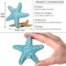YU FENG Jeweled Starfish Figurine Trinket Boxes Hinged Collectible Painted Enameled Sea Star Animal Jewelry Holder Box(Ocean Blue),SkyBlueStarfish - 天藍海星 - 查看 3