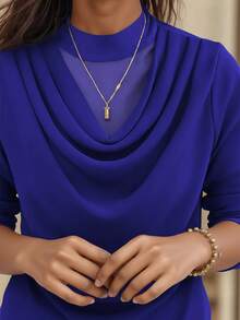 Elegant Double-Layer Ruffle Mesh Loose Long Sleeve Top, Casual & Versatile, Autumn/Winter - Blue - View 10