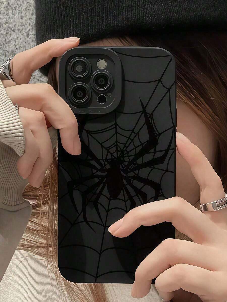 Cool Spider Phone Case 1Pc Black Spider Graphic Full Coverage Shockproof TPU Phone Case Compatible With IPhone 17 16 15 14 13 12 11 Pro Max, S24/23/22/21 Ultra, A55/54/53/51/52 - 款式1(1pc) - 查看 1