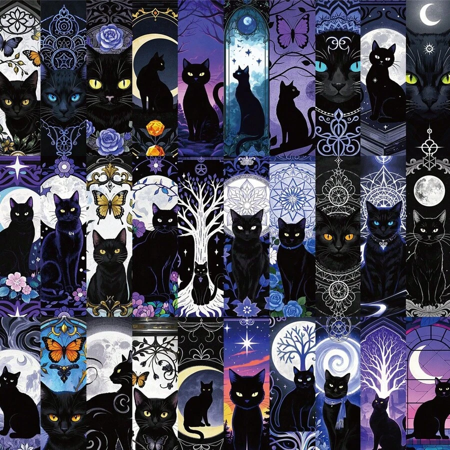 30pcs Cartoon Gothic Cat Series Minimalist Bookmarks, Creative Paper Bookmarks, Decorative Cards For Books, Reading Markers