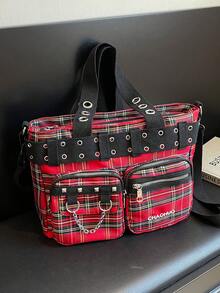 Túi Tote Ca rô Cổ điển Dung tích lớn, Túi đeo vai Hot Girls Cool Punk Y2K, Túi đeo chéo & Túi xách đính đinh tán cho nữ, Túi đeo chéo du lịch ngoài trời nhiều ngăn đa năng màu trơn, Túi đeo chéo mua sắm đi làm hàng ngày thông thường - Nhiều màu - Xem 5