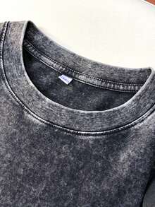 Vintage Washed Black Long Sleeve Cotton T-Shirt, Loose Oversized Chic Top For Women