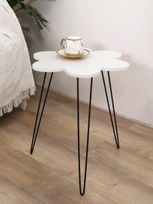 1pc White Flower Side Table, Waterproof & Scratch-Resistant, Detachable, Modern Minimalist Living Room Coffee Table, Bedroom Nightstand, Simple Storage Table