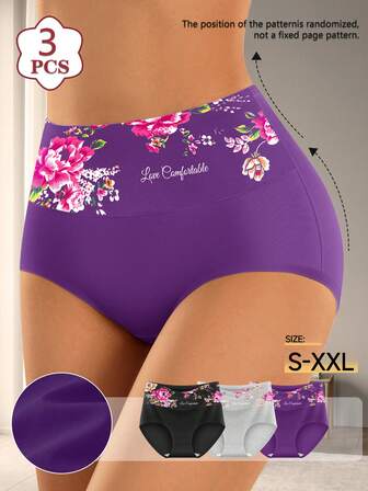 3 Parça Kadın Yüksek Bel Külot, Karın Toparlayıcı ve Toparlayıcı, Romantik Çiçek Desenli, Rahat ve Nefes Alabilir