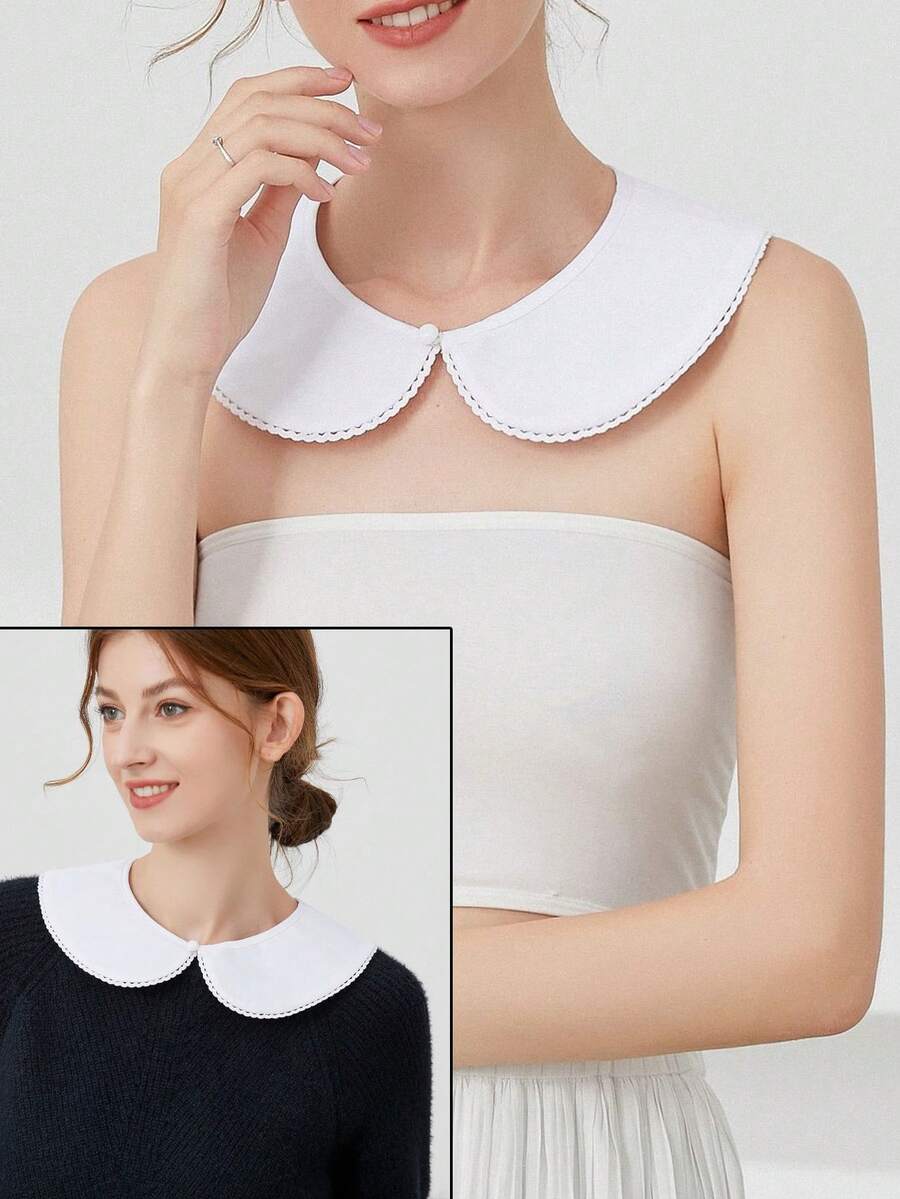 White Lace Detachable Collar, Women's Versatile Fake Collar, New Autumn/Winter Fashion Pure Cotton Fake Shirt Collar - White - View 1
