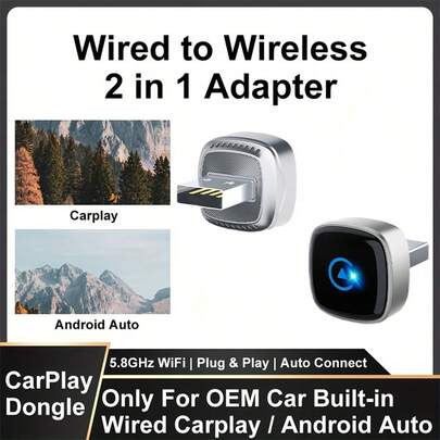 CarPlay Adapter - Upgrade Wired CarPlay To Wireless Functionality. Compact Design. Plug-And-Play For Car USB Ports. Compatible With GPS Navigation, Audio, And Satellite Radio Devices.
