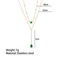 18k Gold Plated Stainless Steel Green Agate Pendant Necklace, Elegant Layered Design, Suitable For Women's Daily Wear - Gold Green - View 5
