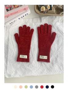 Guantes sin dedos de lana gruesos y largos de unicolor minimalista, forrados de pelusa, cálidos y a prueba de viento para ciclismo y actividades al aire libre, guantes de punto de color caramelo para pantalla táctil, cálidos y versátiles guantes sin dedos de punto largos para mujer en otoño/invierno