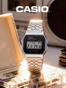 Casio Klasyczny, sportowy zegarek męski w swobodnym stylu. Męski zegarek na rękę. Posiada pasek ze stali nierdzewnej, o swobodnym i sportowym stylu, odpowiedni do noszenia na co dzień. Cyfrowy wyświetlacz zegara. A159W-N1, prezent na Sylwestra i Boże Narodzenie, prezent noworoczny.