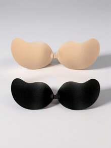 2/1pc Invisible Push Up Sticky Bra Women Backless Strapless Bra Seamless Self-Adhesive Silicone Nipple Cover Boob Pads Sticker Wedding Dress Lingerie,Skin Tone Black With Bonded Bra For Women, Reusable Push Up Bra, Invisible Backless Bra For All Seasons - Multicolor - View 2