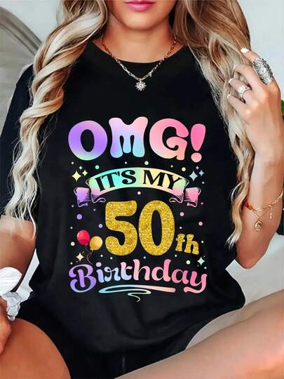 100% Cotton OMG It's My 50th Birthday Women Funny 50 Years Old Birthday T-Shirt Women's Men's Graphic Tee Crew Neck Classic Fashion Summer Vacation Tops