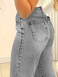 Women's Casual Loose Straight Leg Jeans With Pockets - Light Grey - View 3